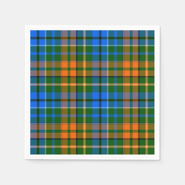 Grön Orange Blå Plaid Tartan Design  Pappersservett (Framsidan)