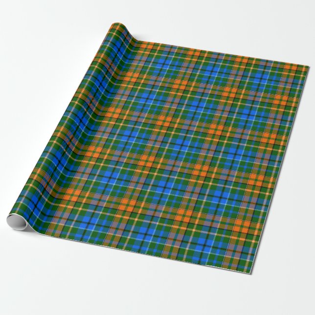 Grön Orange Blå Plaid Tartan Design  Presentpapper (Utrullad)