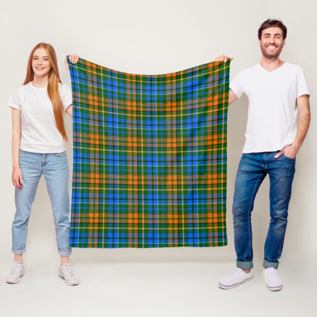 Grön Orange Blå Rutig Tartan Design  Fleecefilt (På plats)