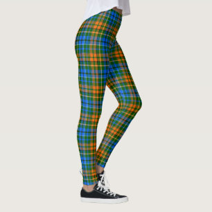 Grön Orange Blå Rutig Tartan Design Leggings
