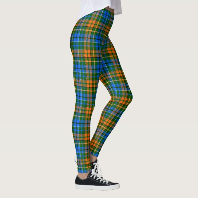 Grön Orange Blå Rutig Tartan Design  Leggings (Höger)