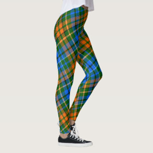 Grön Orange Blå Rutig Tartan Design Leggings