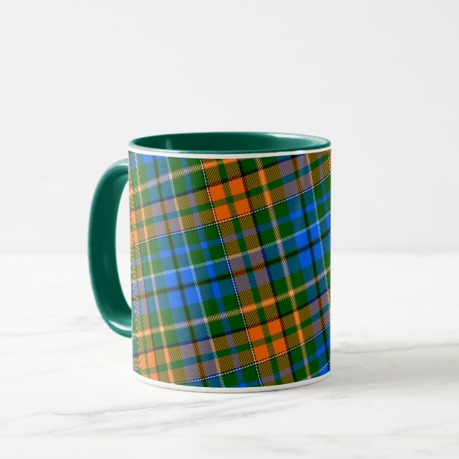 Grön Orange Blå Rutig Tartan Design  Mugg (Framsida vänster)