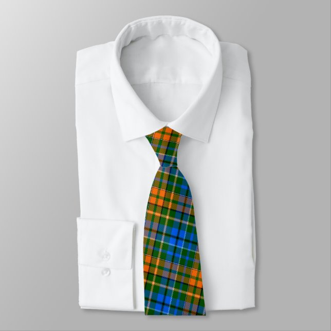 Grön Orange Blå Rutig Tartan Design  Slips (Bunden)