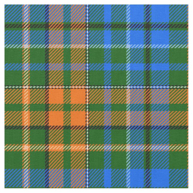Grön Orange Blå Rutig Tartan Design  Tyg (Närbild)