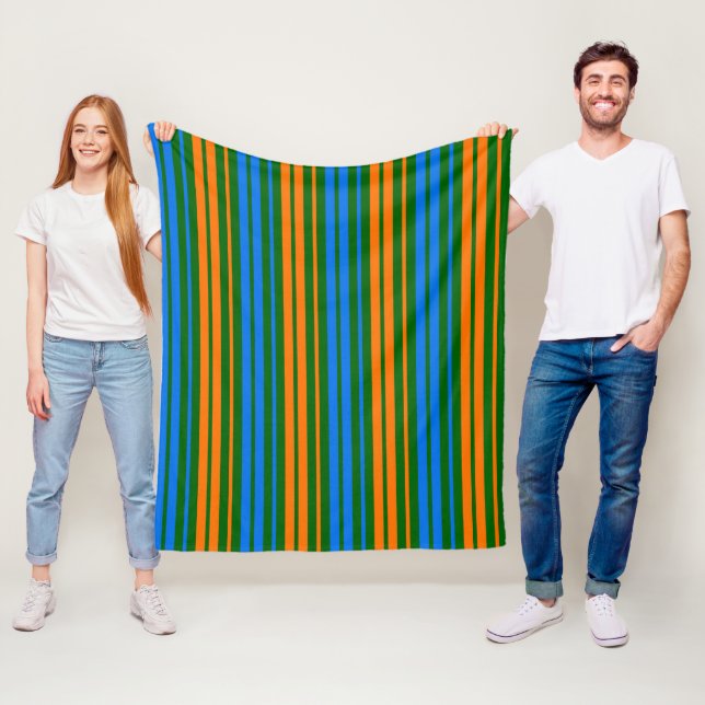 Grön Orange Blå Vertikalt Randigt Mönster   Fleecefilt (På plats)