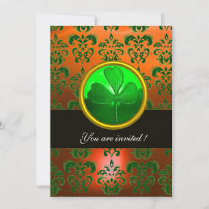 GRÖN ORANGE DAMASK MED SHAMROCK,svart Inbjudningar