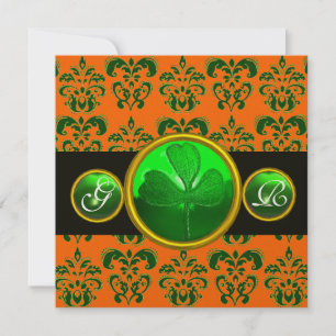 GRÖN ORANGE DAMASK, SHAMROCK-MONOGRAM svart Inbjudningar