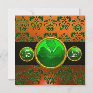 GRÖN ORANGE DAMAST ,SHAMROCK MONOGRAM svart Inbjudningar