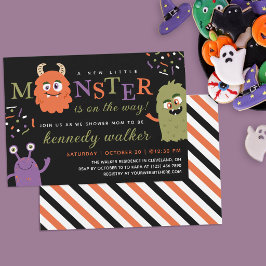 Grön Orange Liten Monster Halloween Baby Shower Inbjudningar