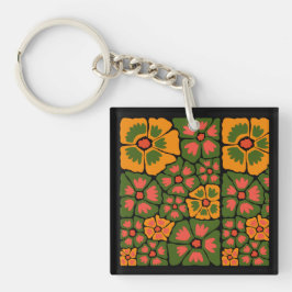 Grön & Orange Modern Abstrakt Blommig