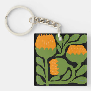 Grön & Orange Modern Abstrakt Blommig