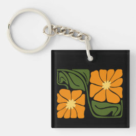 Grön & Orange Modern Abstrakt Blommig