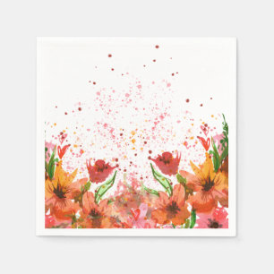 Grön & Orange Modern Abstrakt Blommig Pappersservett