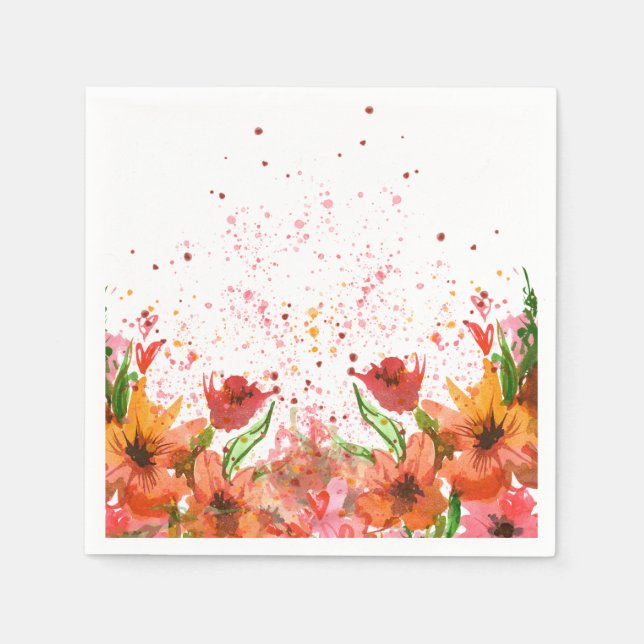 Grön & Orange Modern Abstrakt Blommig Pappersservett (Framsidan)