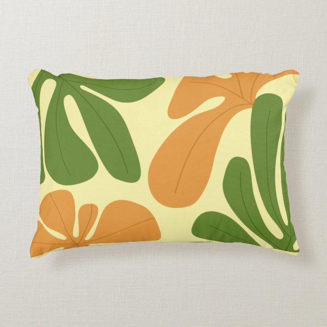 Grön & Orange Modern Abstrakt Blommig Prydnadskudde (Framsidan)