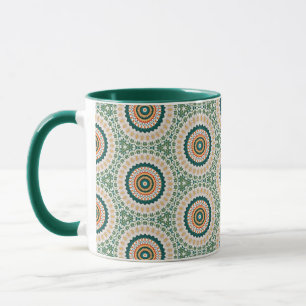 Grön Orange Och Blå Boho Chic Cirkulär Mönster Mugg