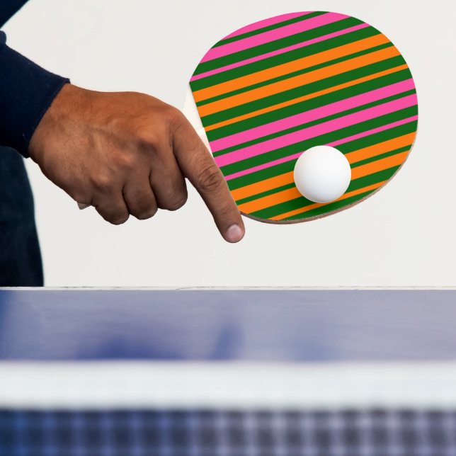 Grön Orange Rosa Vertikalt Randigt Mönster   Pingisracket (Insitu)