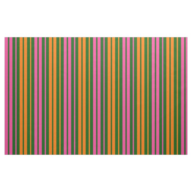 Grön Orange Rosa Vertikalt Randigt Mönster   Tyg (Fat Quarter)