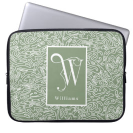 Grön Organisk Mönster Monogram, Efternamn Laptop Fodral