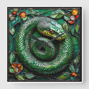 🐍 Grön Orm Modern Natur Hemdekor 🐍 Fyrkantig Klocka
