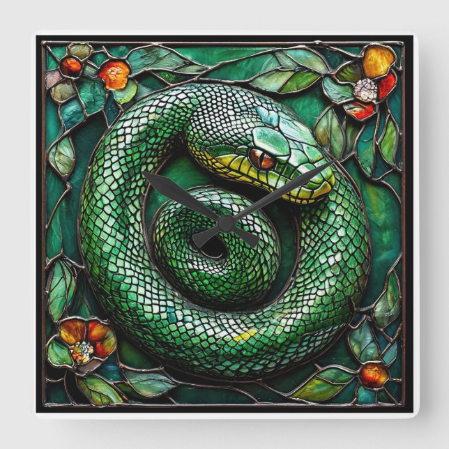 🐍 Grön Orm Modern Natur Hemdekor 🐍 Fyrkantig Klocka (Framsida)