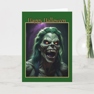 Grön Orm Monster Halloween-kort Helgkort