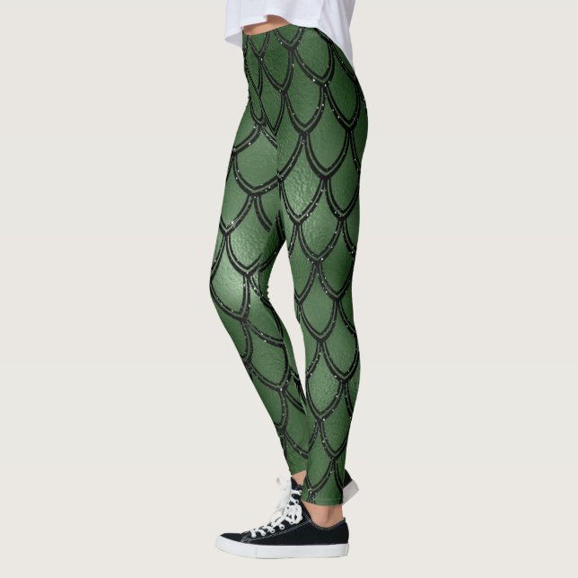 Grön orm orm reptil mönster leggings (Vänster)