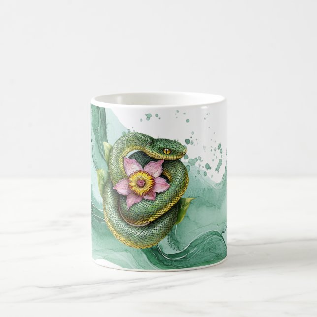Grön orm rosa blomma kaffemugg (Center)