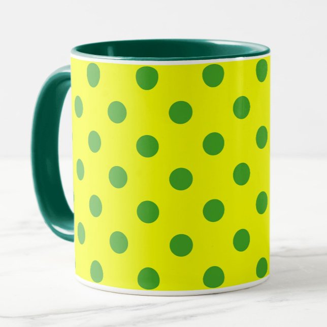 Grön på gul prickmönsterdesign  mugg (Skapare uppladdad)