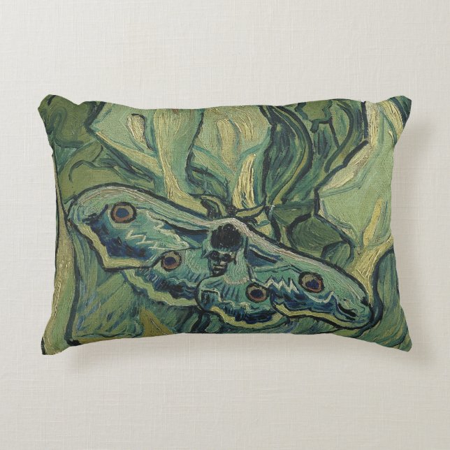 Grön påfågel (kejsare) Moth av Vincent van Gogh Prydnadskudde (Framsidan)