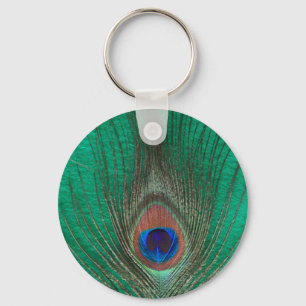 Grön påfågelfjäder Keychain Nyckelring