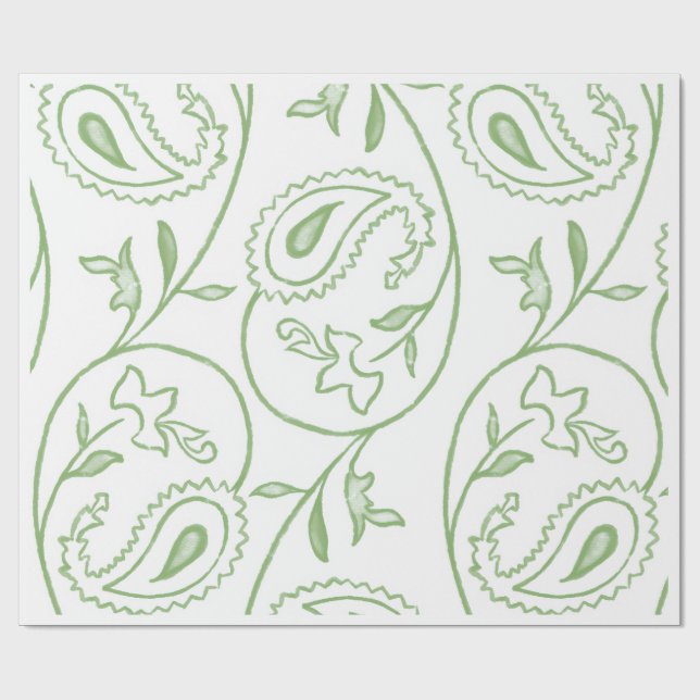 "Grön Paisley Blomma" Elegant Blommig Presentförpa Presentpapper (Platt)