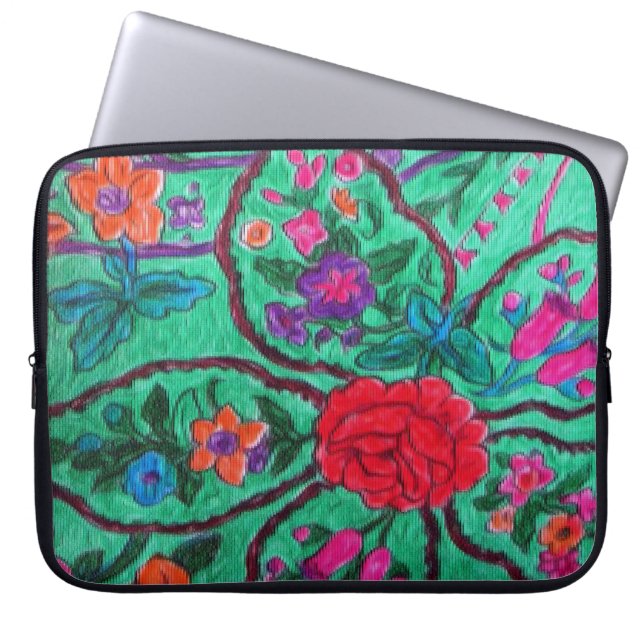 Grön paisley laptop sleeve (Framsidan)