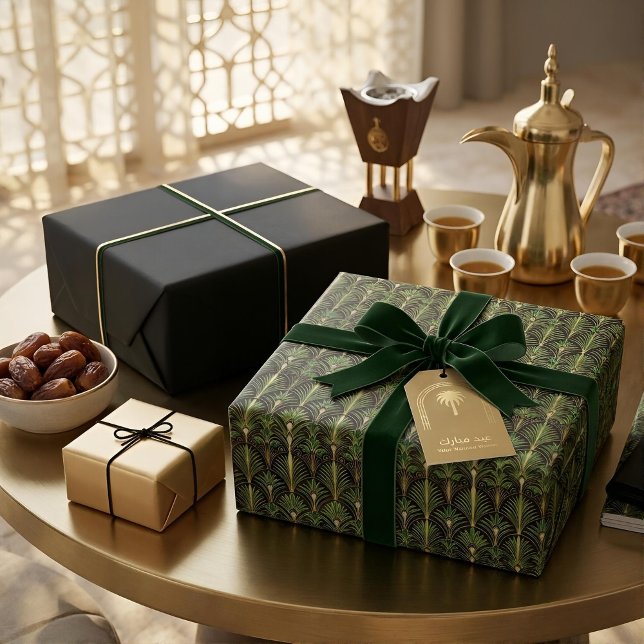 Grön Palm Luxe Art Deco | Elegant Presentpapper (Styled Shot)