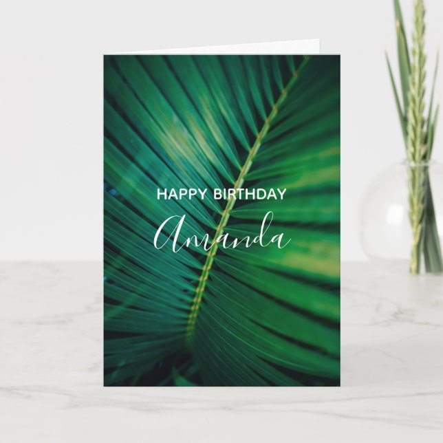 Grön palmblad närbild födelsedagsfoto kort (Framsida)