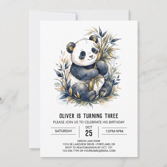 Grön Panda Bambu Födelsedag Inbjudningar (Framsida)