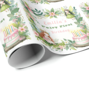 Grön Pastell Fågel Första Födelsedag - Presentpapper