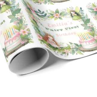 Grön Pastell Fågel Första Födelsedag - Presentpapper