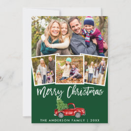 Grön penselskrift Vintage lastbil 4 Foto Julkort