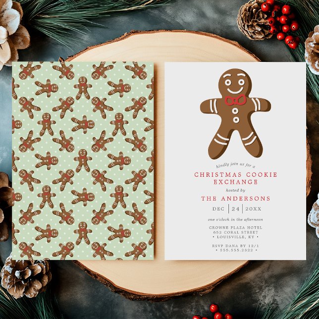 Grön pepparkaksgubbe kookiebyte jul inbjudningar (Skapare uppladdad)