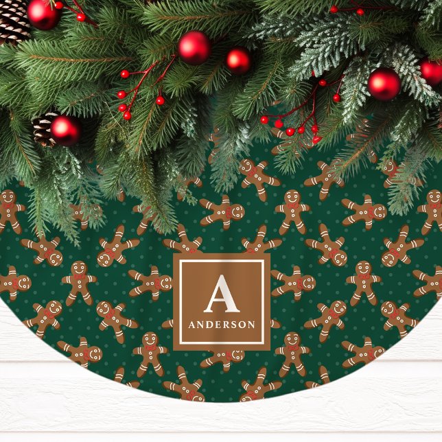 Grön Pepparkaksgubbe Monogram Jul Julgransmatta Borstad Polyester (Skapare uppladdad)