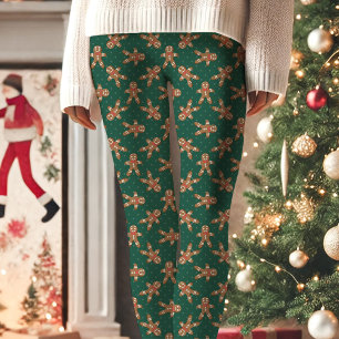 Grön Pepparkaksgubbe Prickig Jul Leggings