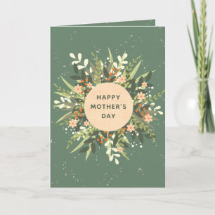 Grön Persika Minimalistisk Blommig Krans Mors Dag Kort
