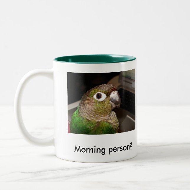 Grön person för kindConure morgon Två-Tonad Mugg (Vänster)