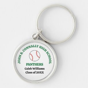 Grön personlig baseballspelare på högstadiet rund silverfärgad nyckelring