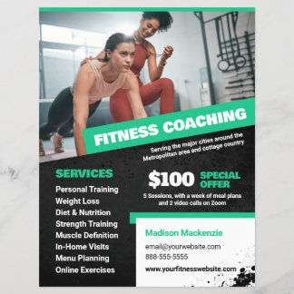 Grön personlig tränare och fitness-coachning flygb reklamblad