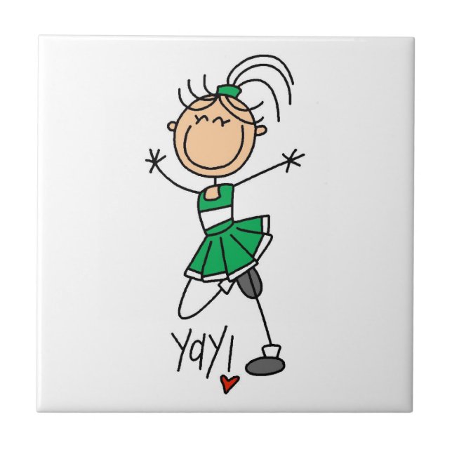 Grön Pinne Figur Cheerleader Kakelplatta (Framsidan)