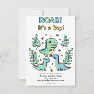 Grön Pixelartad Dinosaurie Baby Shower fest för po Inbjudningar