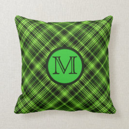 Grön pläddekorativ kudde för Monogram